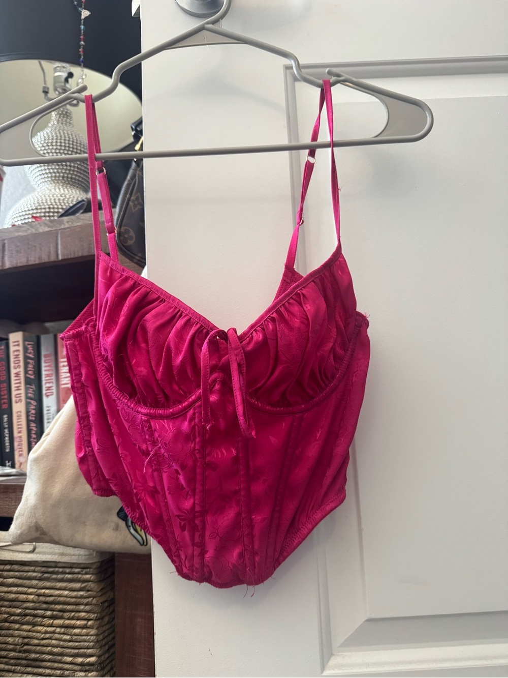 Urban Outfitters Hot Pink Satin Bustier Tank with Adjustable Straps